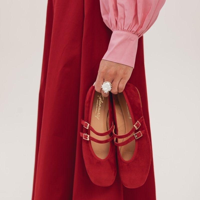 Zamszowe baleriny z kwadratowym noskiem - Ginger