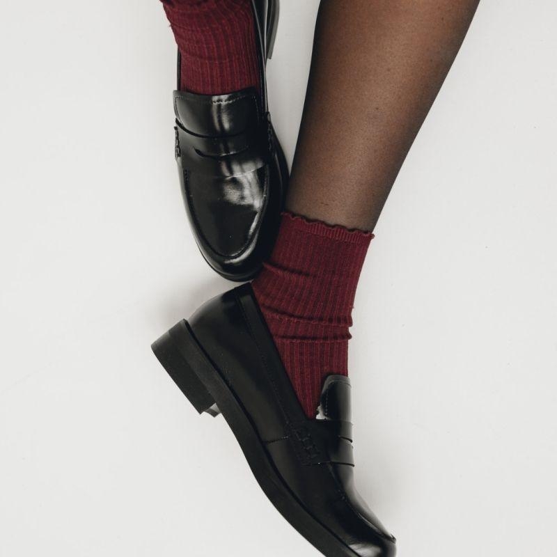 Mokasyny damskie czarne skórzane - Forever