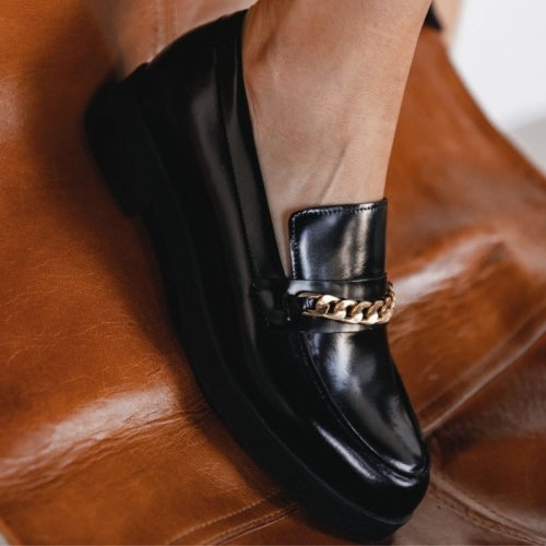 Mokasyny damskie czarne skórzane - I Miss You