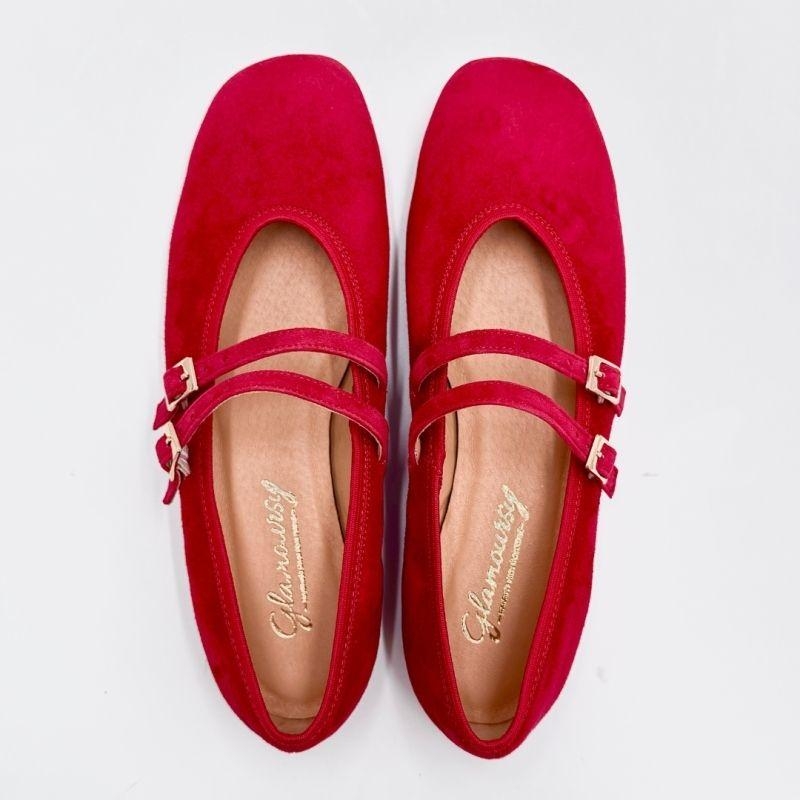 Zamszowe baleriny z kwadratowym noskiem - Ginger