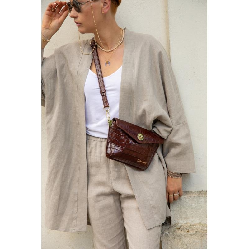 Skórzana saszetka damska bordowa - Croco Gem