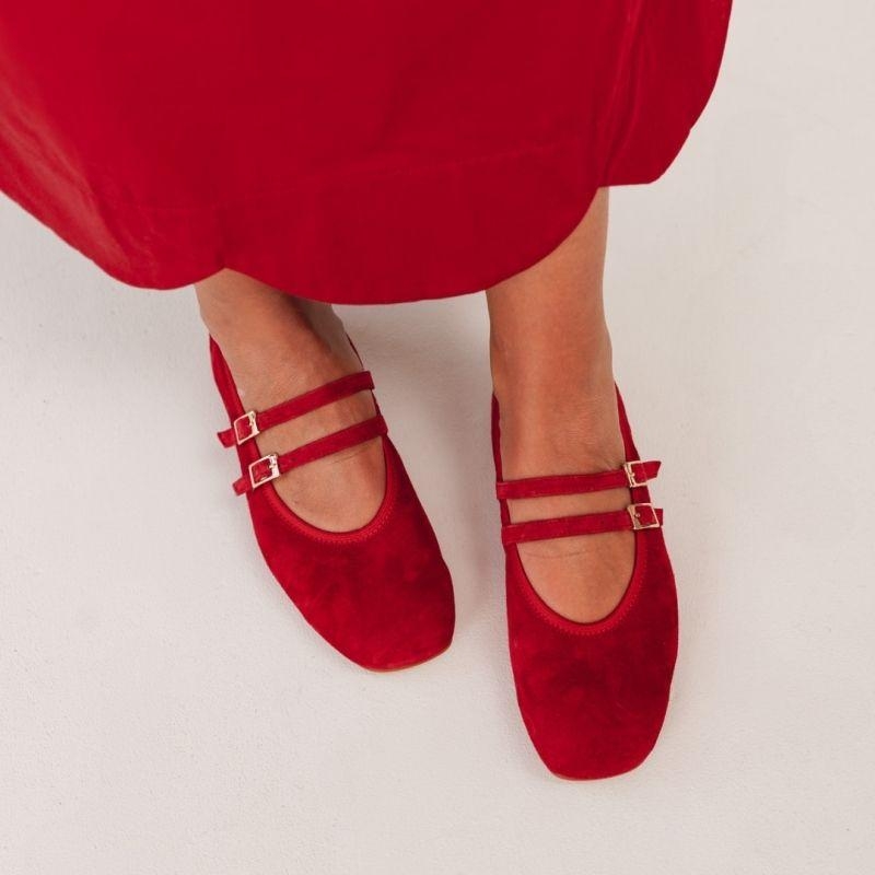 Zamszowe baleriny z kwadratowym noskiem - Ginger