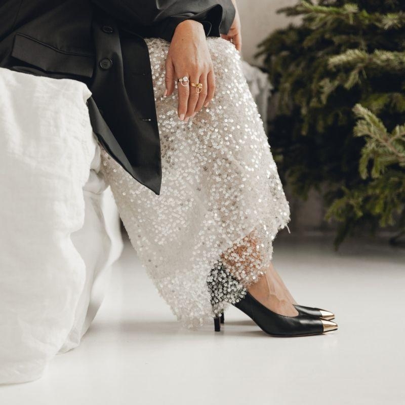 Skórzane szpilki damskie czarne - Cool