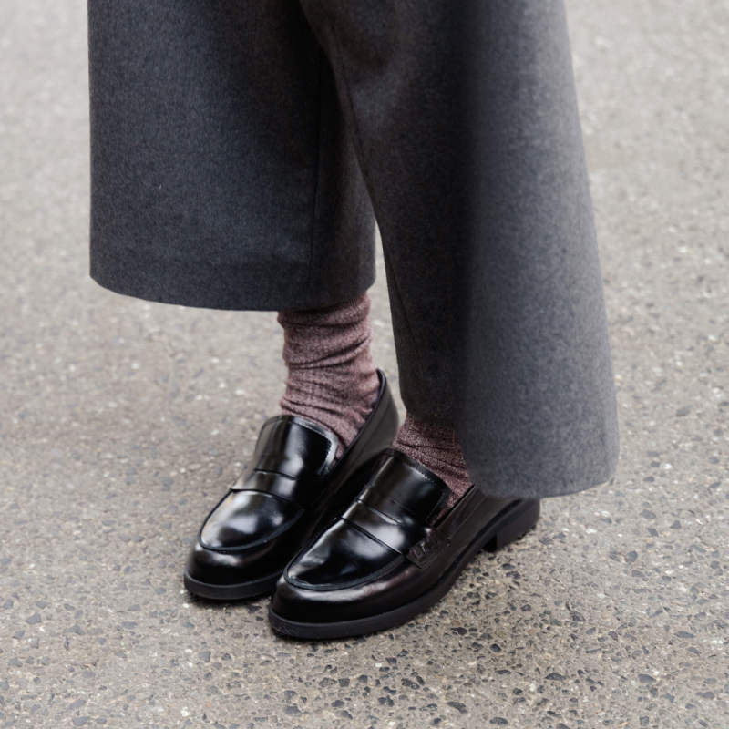 Mokasyny damskie czarne skórzane - Forever